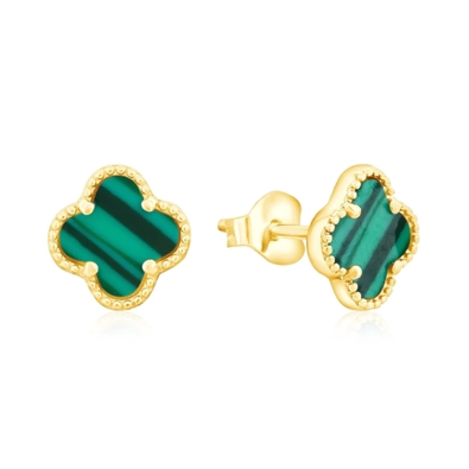 STERLING SILVER GREEN MALACHITE STUDS, 7MM