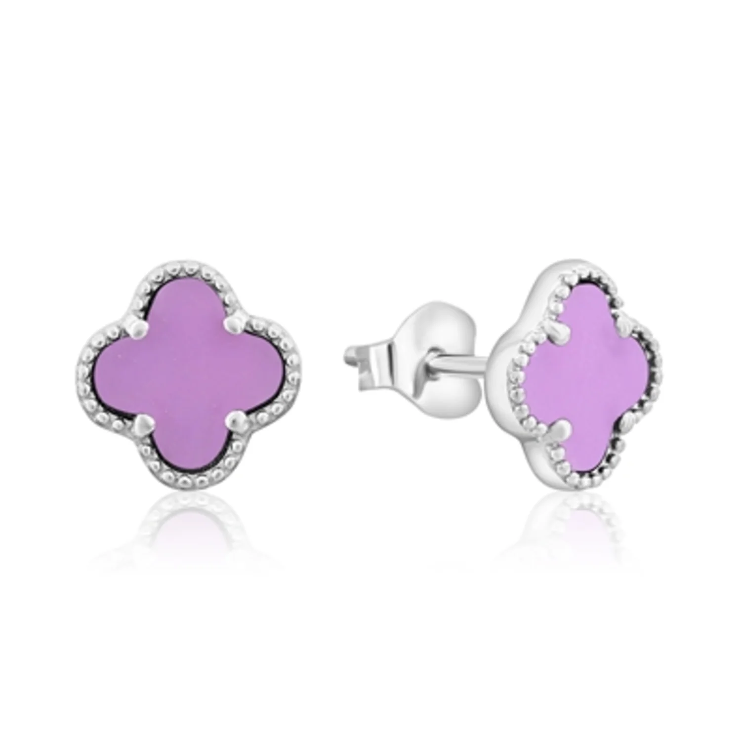 STERLING SILVER PURPLE CLOVER STUDS, 7MM