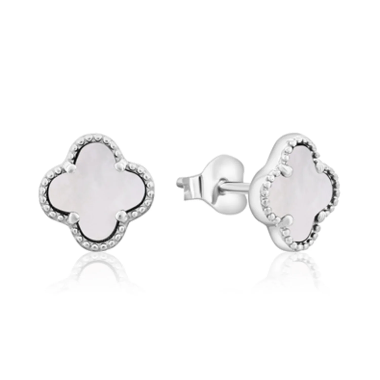 STERLING SILVER MOTHER OF PEARL STUDS, 7MM
