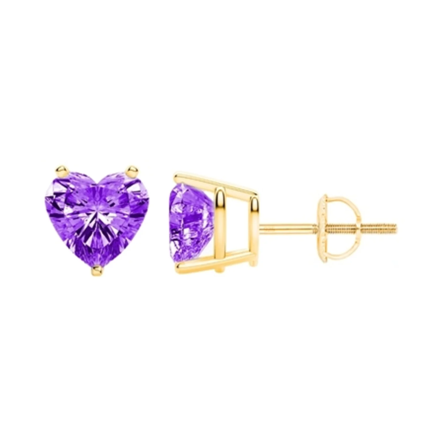 HEART AMETHYST SCREW BACK STUDS, 6MM