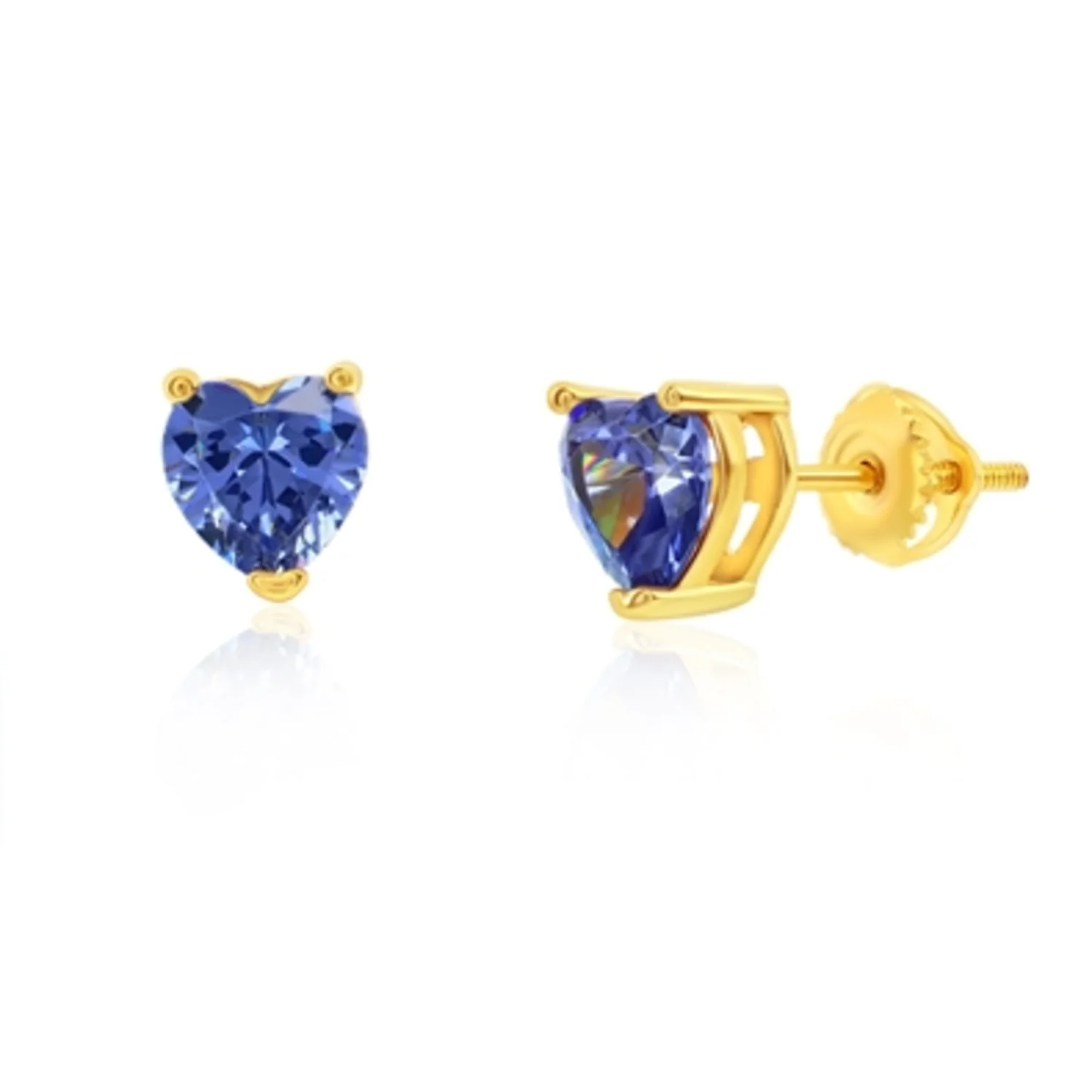 STERLING SILVER TANZANITE HEART EARRINGS, 6MM