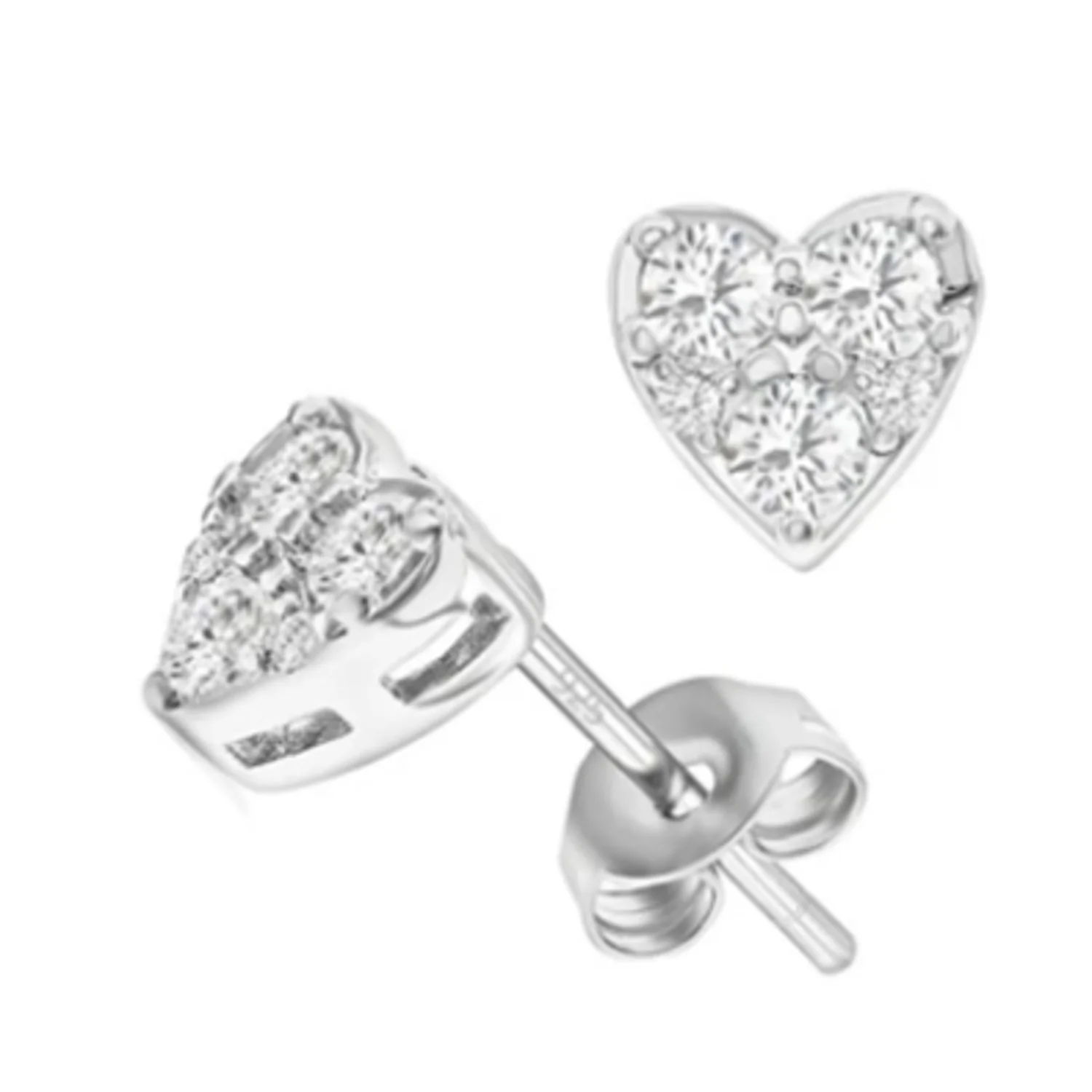 TRI STONE HEART STUDS EARRINGS, 6MM