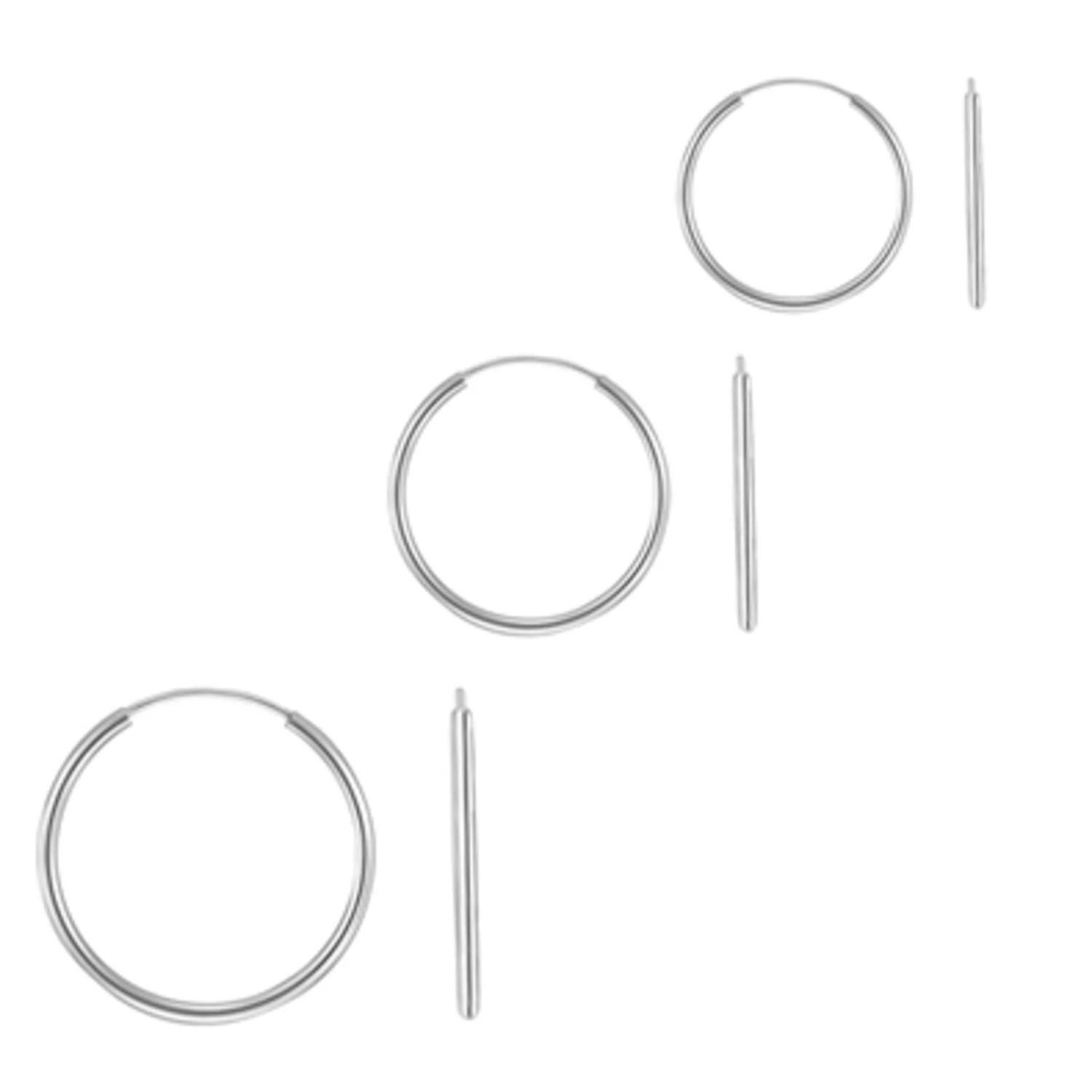 STERLING SILVER ENDLESS HOOP EARRINGS, 10-12-14MM