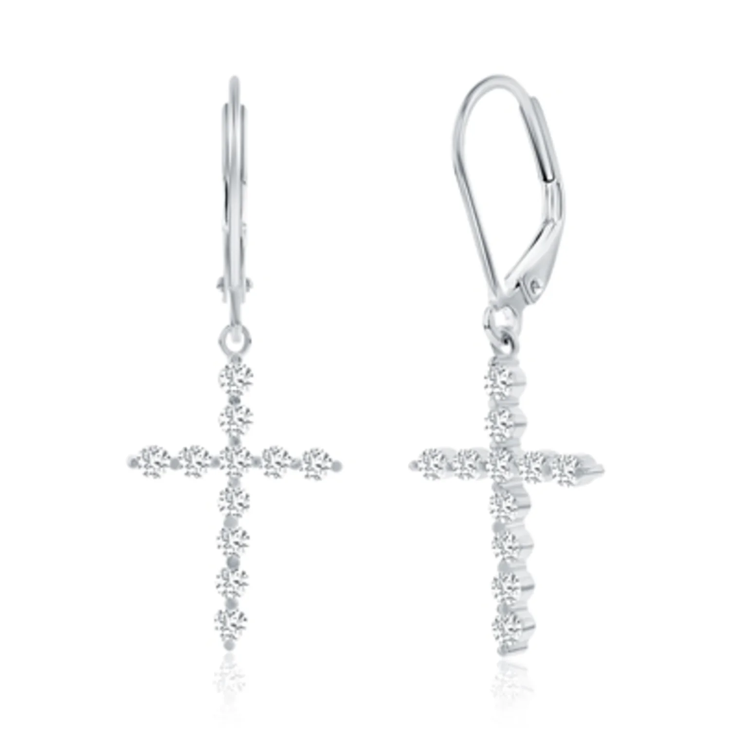 STERLING SILVER CRYSTAL CROSS EARRINGS, 12X8MM