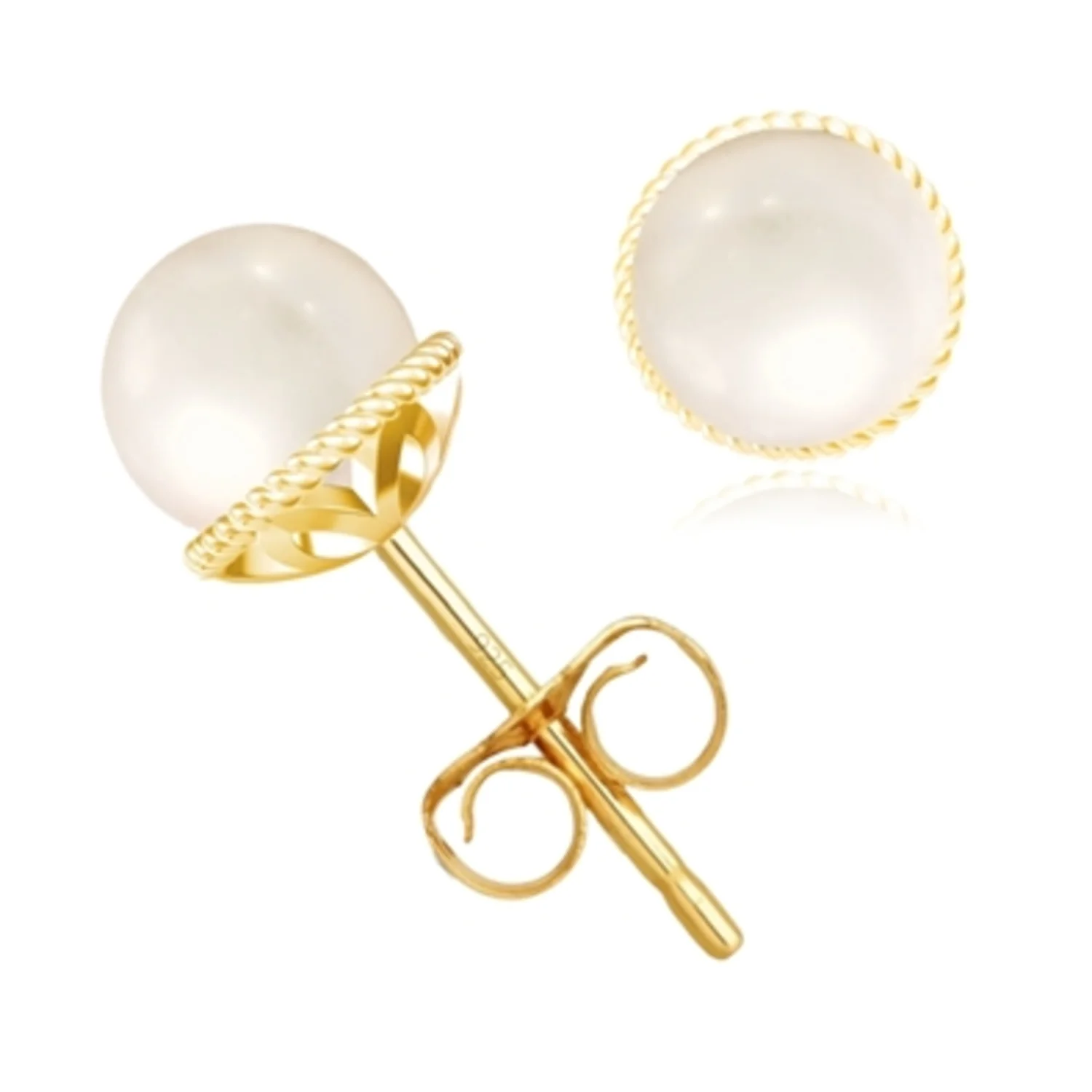 STERLING SILVER SHELL PEARL EARRINGS, 6MM
