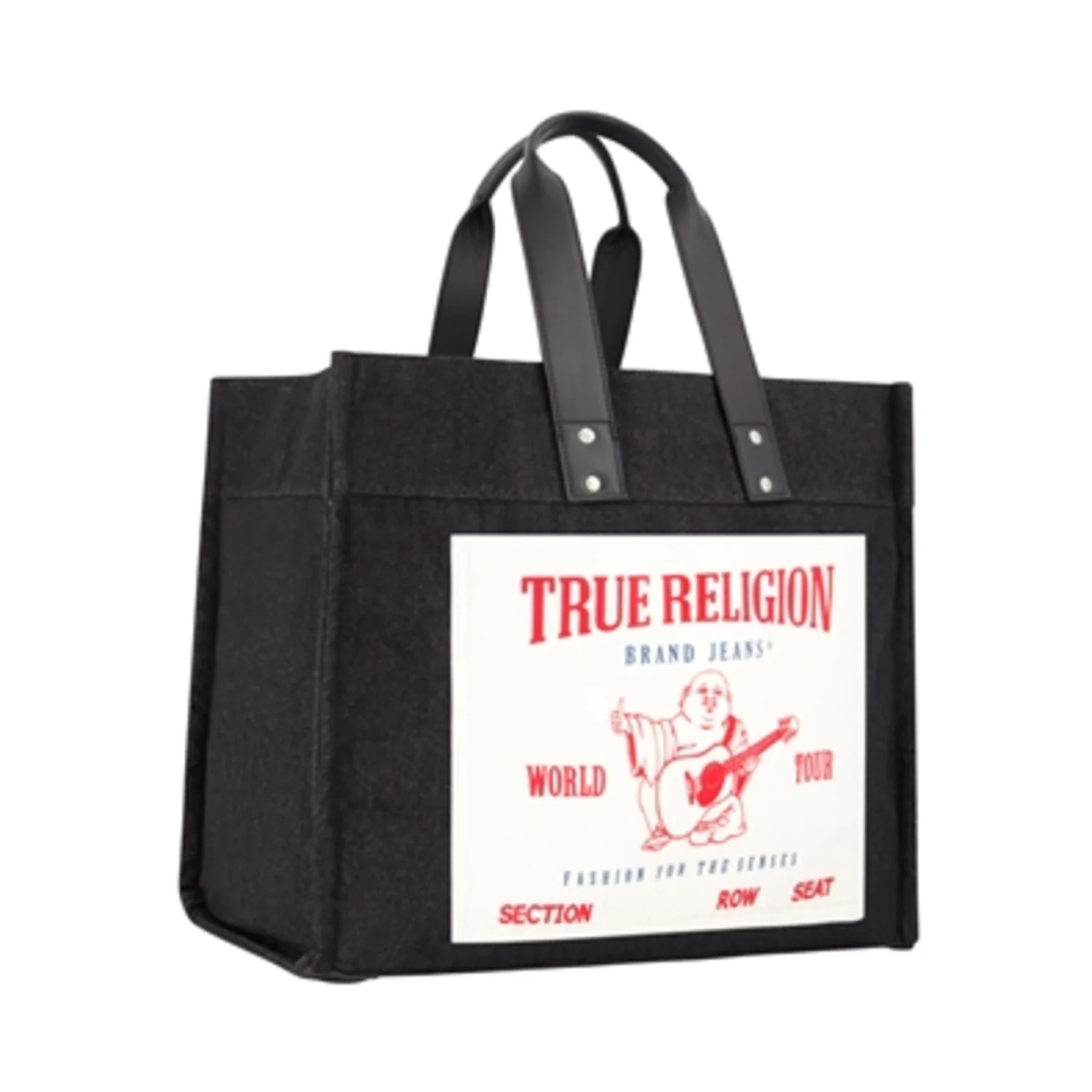 WASHED BLACK DENIM TOTE, 13.5"X18"X