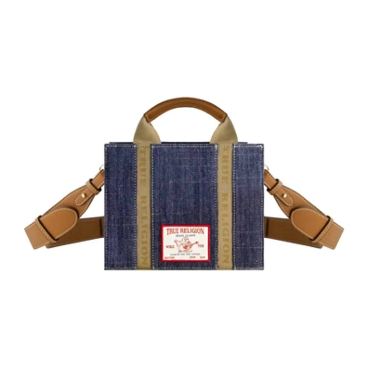 TRUE RELIGION DENIM MINI BOX TOTE STRAP