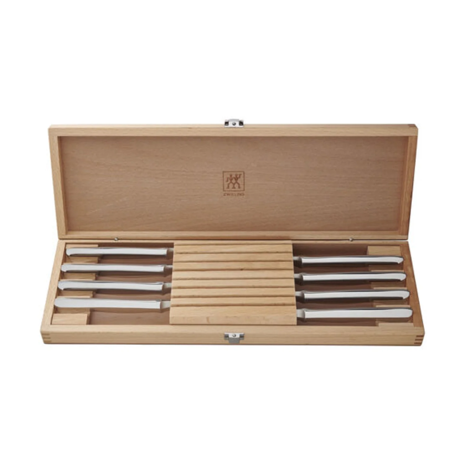 ZWILLING STEAK SETS 8PC STAINLESS STEEL SERRATED STEAK KNIFE SET WITH WOOD PRESENTATION CASE - Image 2