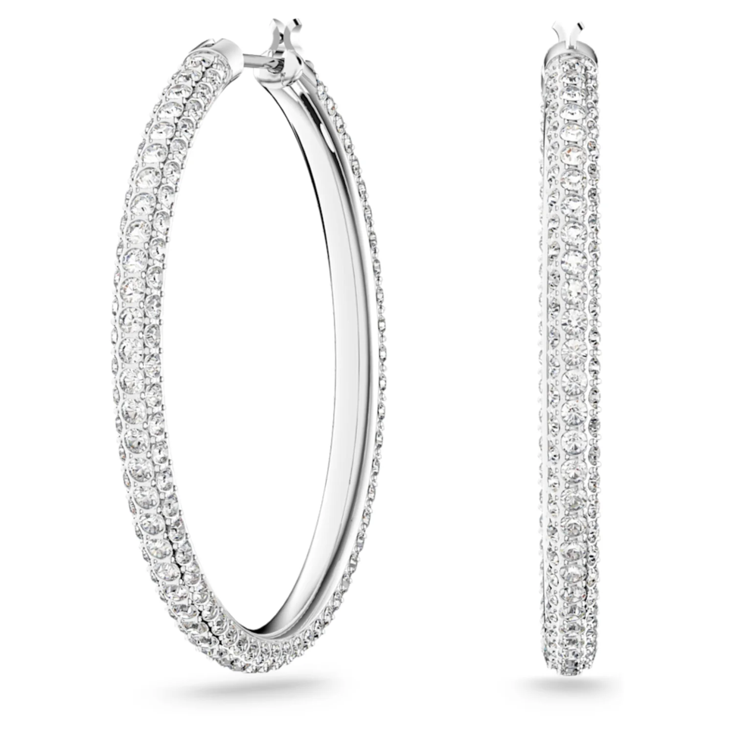 SWAROVSKI DEXTERA HOOP EARRINGS PAVÉ, LARGE, WHITE, RHODIUM PLATED - Image 2
