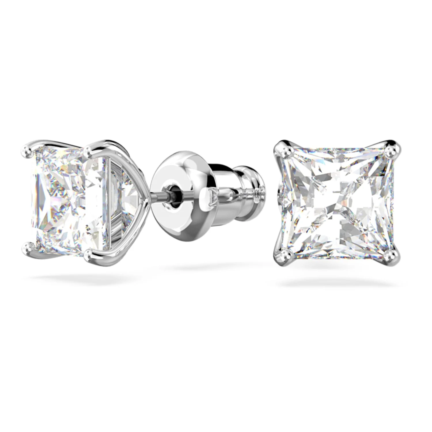 SWAROVSKI STILLA ATTRACT STUD EARRINGS SQUARE CUT, WHITE, RHODIUM PLATED - Image 2