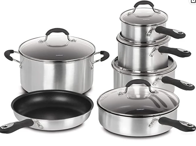 CUISINART 11PC ADVANTAGE NON-STICK COOKWARE SET - BRUSHED SILVER