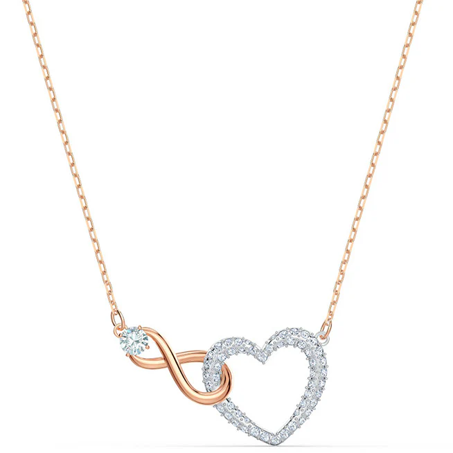 SWAROVSKI INFINITY HEART NECKLACE, WHITE, MIXED METAL FINISH