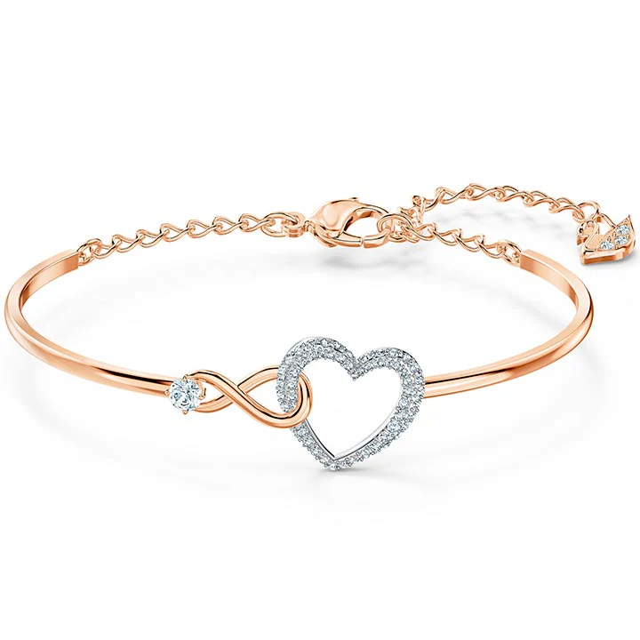SWAROVSKI INFINITY HEART BANGLE, WHITE, MIXED METAL FINISH