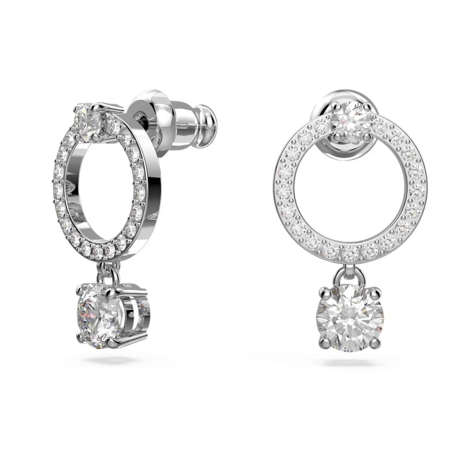 SWAROVSKI CONSTELLA HOOP EARRINGS ROUND CUT, WHITE, RHODIUM PLATED - Image 2