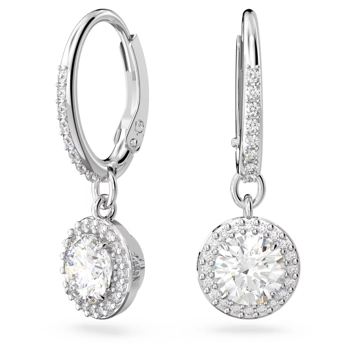 SWAROVSKI UNA ANGELIC DROP EARRINGS ROUND CUT, PAVÉ, WHITE, RHODIUM PLATED - Image 2