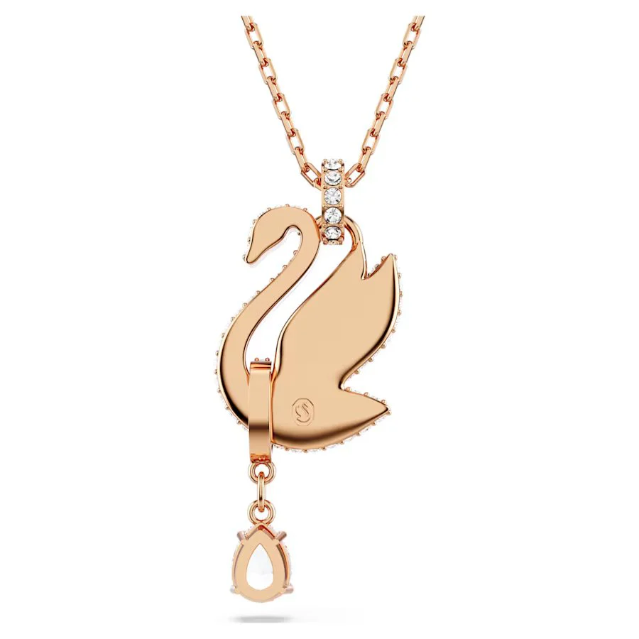SWAROVSKI SWAN PENDANT SWAN, BLACK, ROSE GOLD-TONE PLATED