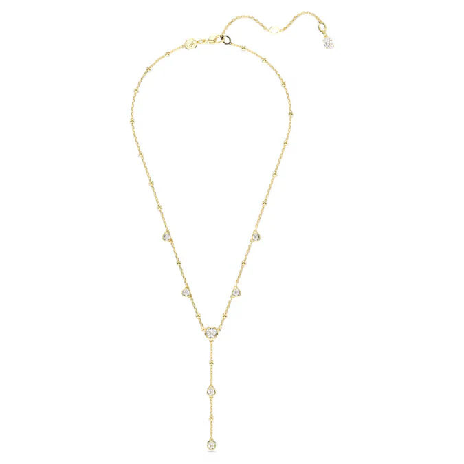 SWAROVSKI IMBER Y NECKLACE ROUND CUT, SCATTERED DESIGN, WHITE, GOLD-TONE PLATED