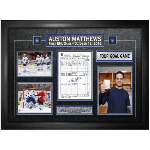 FRAMEWORTH AUSTON MATTHEWS FRAMED FIRST GAME SCORESHEET COLLAGE