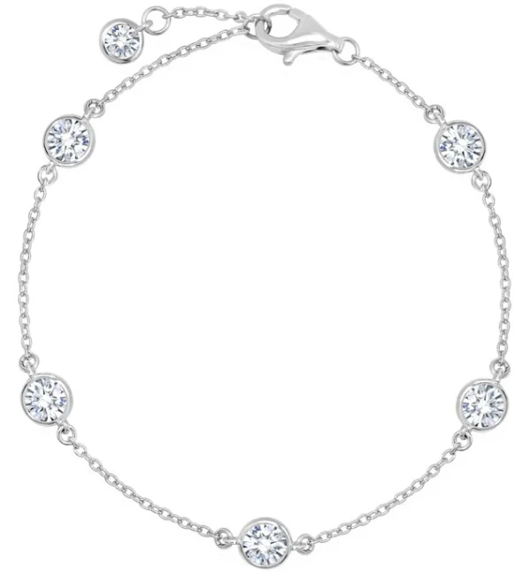 CRISLU BEZEL SET STATION BRACELET FINISHED IN PURE PLATINUM