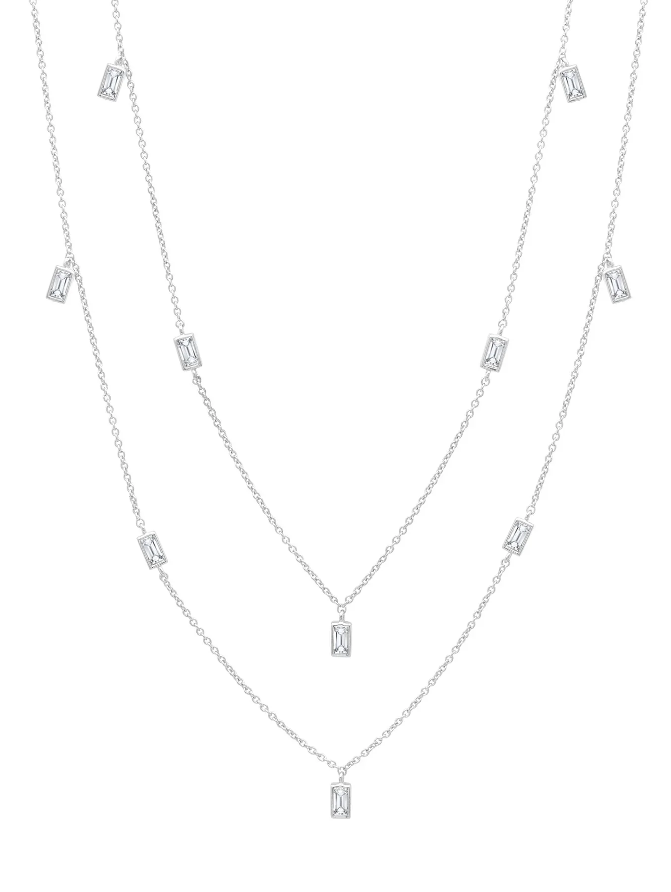 CRISLU PRISM BAGUETTE 36 INCHES NECKLACE FINISHED IN PURE PLATINUM
