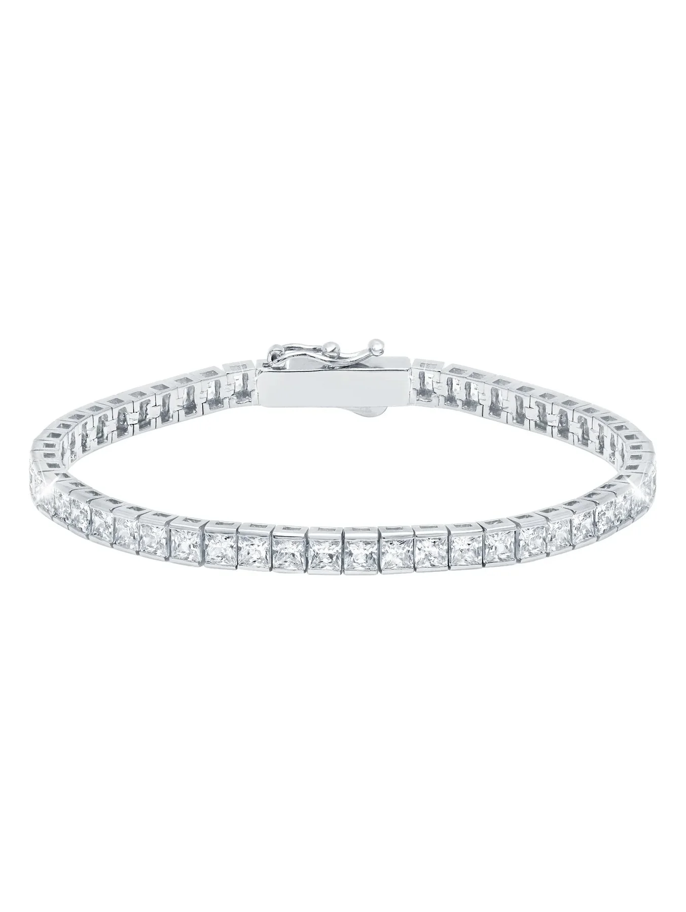 CRISLU CLASSIC MEDIUM PRINCESS TENNIS BRACELET FINISHED IN PURE PLATINUM