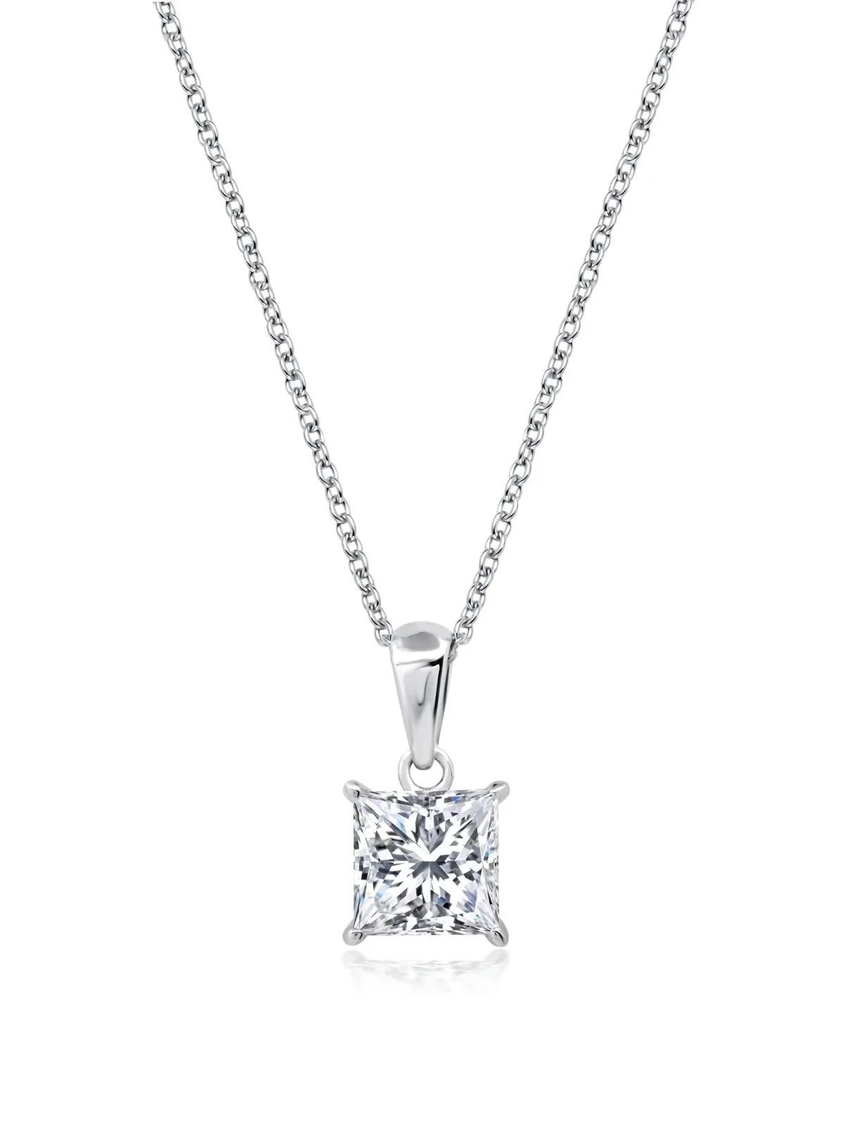 CRISLU PRINCESS CUT SOLITAIRE BEZEL SET PENDANT SMALL FINISHED IN PURE PLATINUM