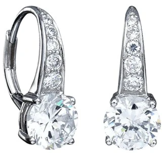 CRISLU ACCENTED BRILLIANT CUT LEVERBACK DROP EARRINGS FINISHED IN PURE PLATINUM