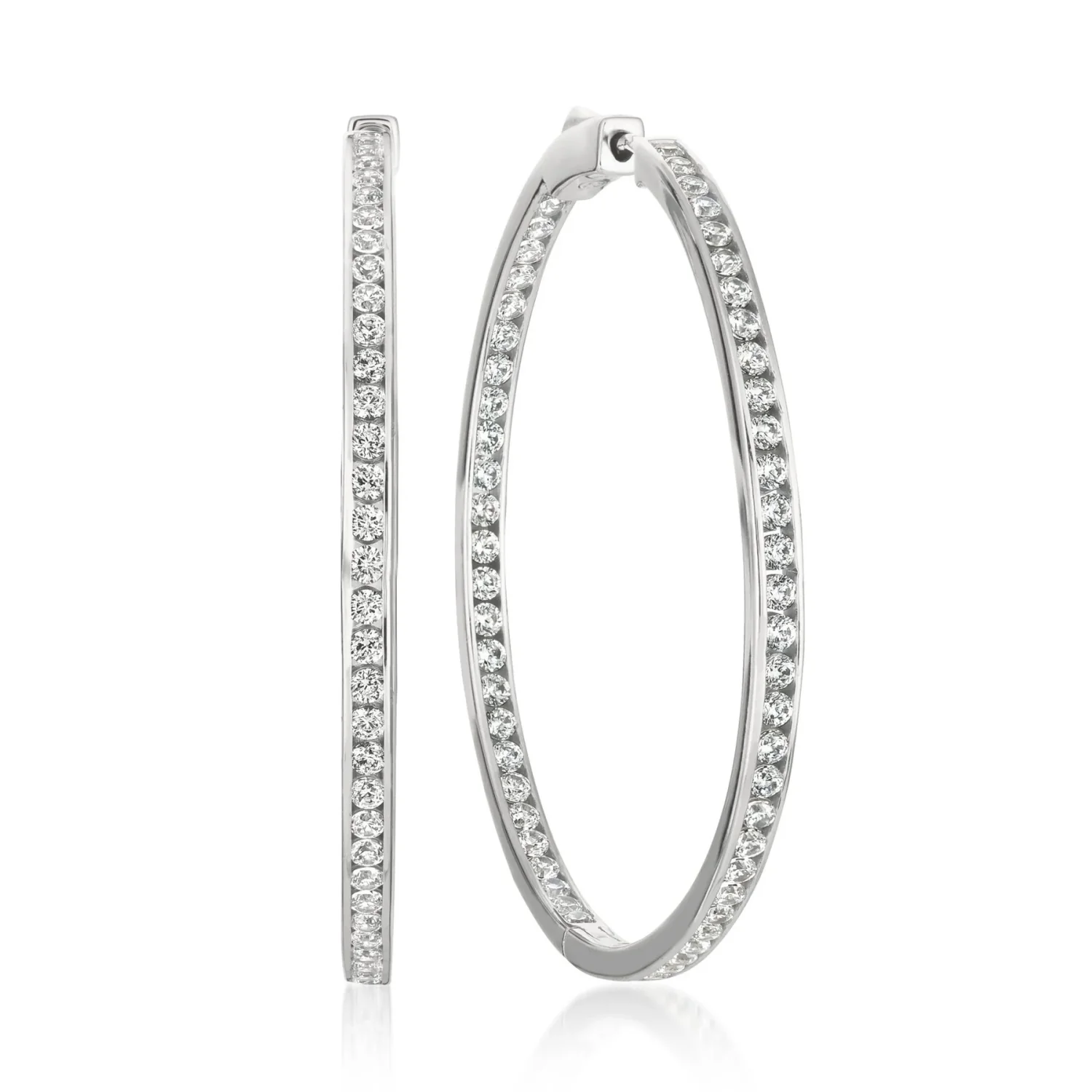 CRISLU CLASSIC INSIDE OUT HOOP EARRINGS FINISHED IN PURE PLATINUM - 1.5 INCHES DIAMETER - Image 2