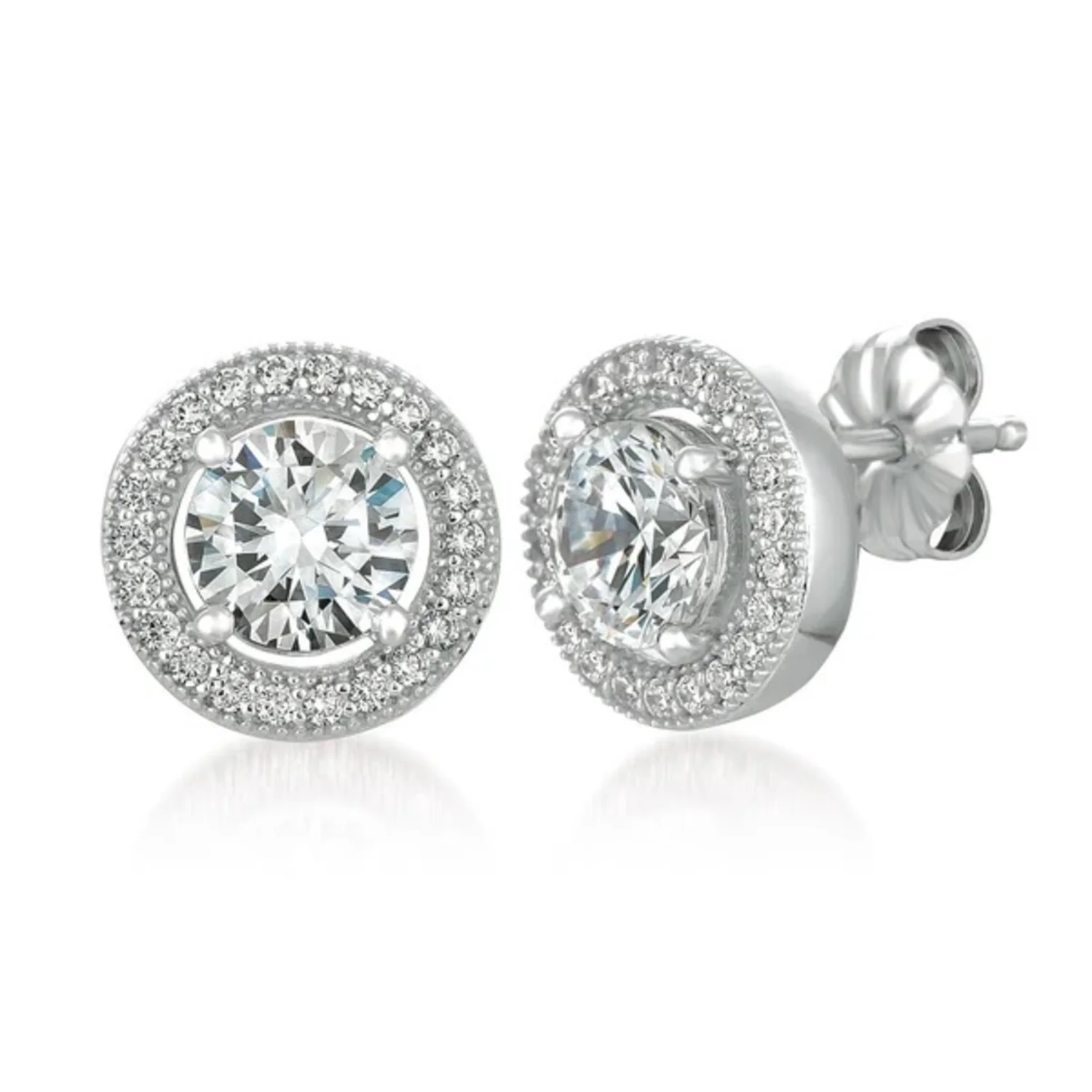 CRISLU BRILLIANT CUT STUD EARRINGS WITH HALO FINISHED IN PURE PLATINUM - Image 2
