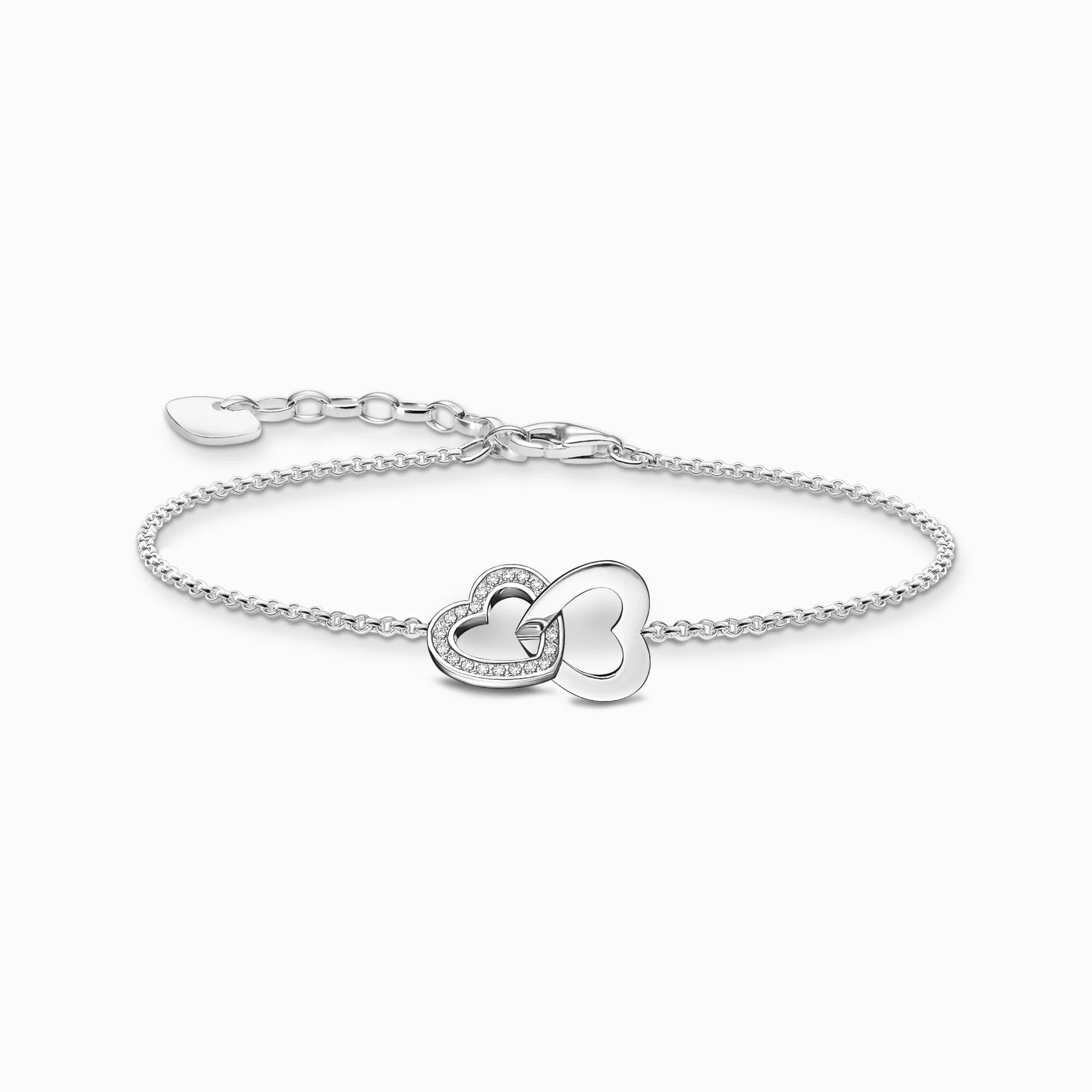 THOMAS SABO BASIC WHITE SILVER BRACELET WITIH INTERTWINED HEARTS PENDANT