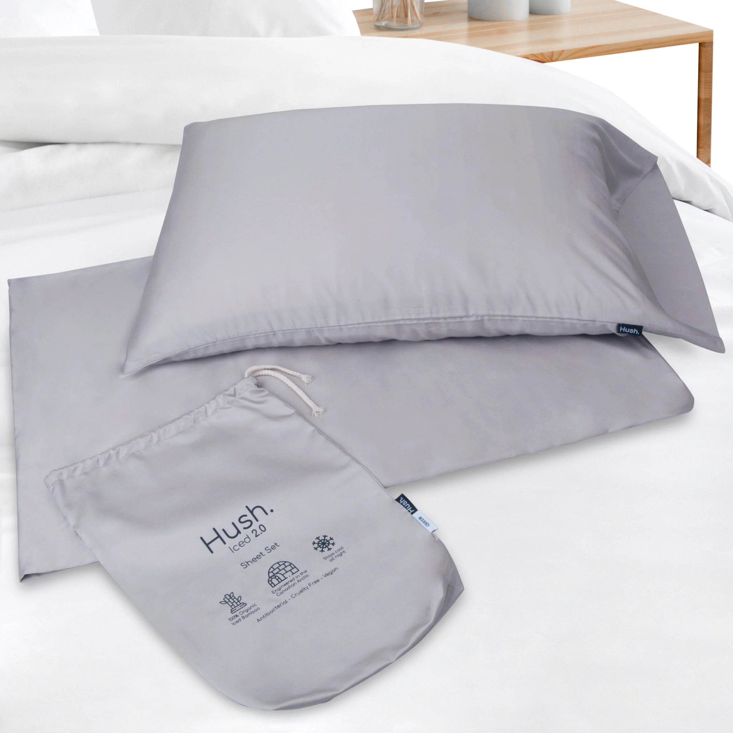 HUSH ICED BAMBOO COOLING SHEET AND PILLOWCASE SET - QUEEN - GREY