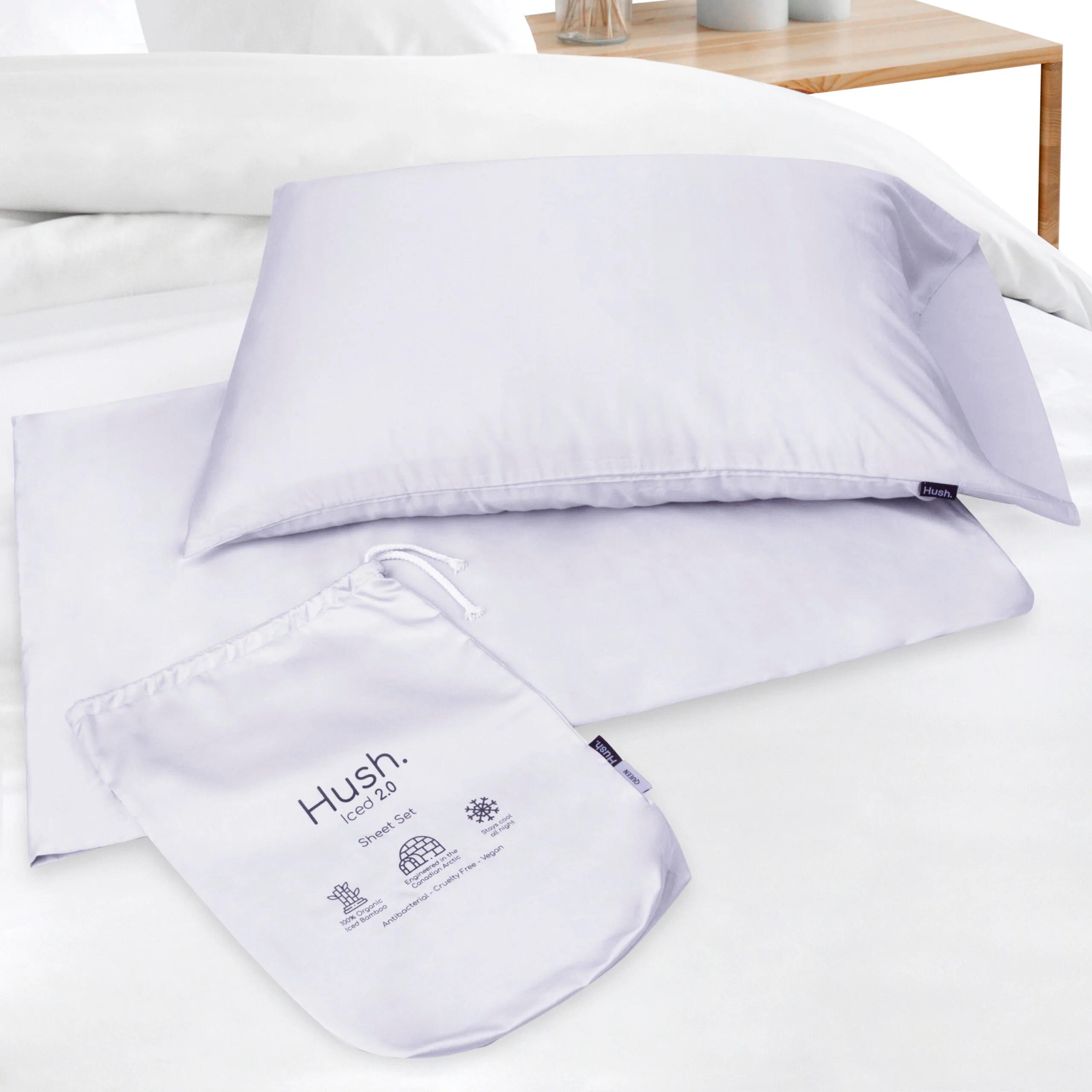 HUSH ICED BAMBOO COOLING SHEET AND PILLOWCASE SET - QUEEN - WHITE