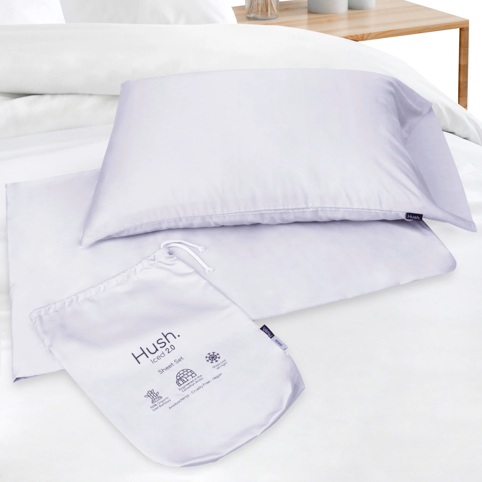 HUSH ICED BAMBOO COOLING SHEET AND PILLOWCASE SET - QUEEN - WHITE - Image 2