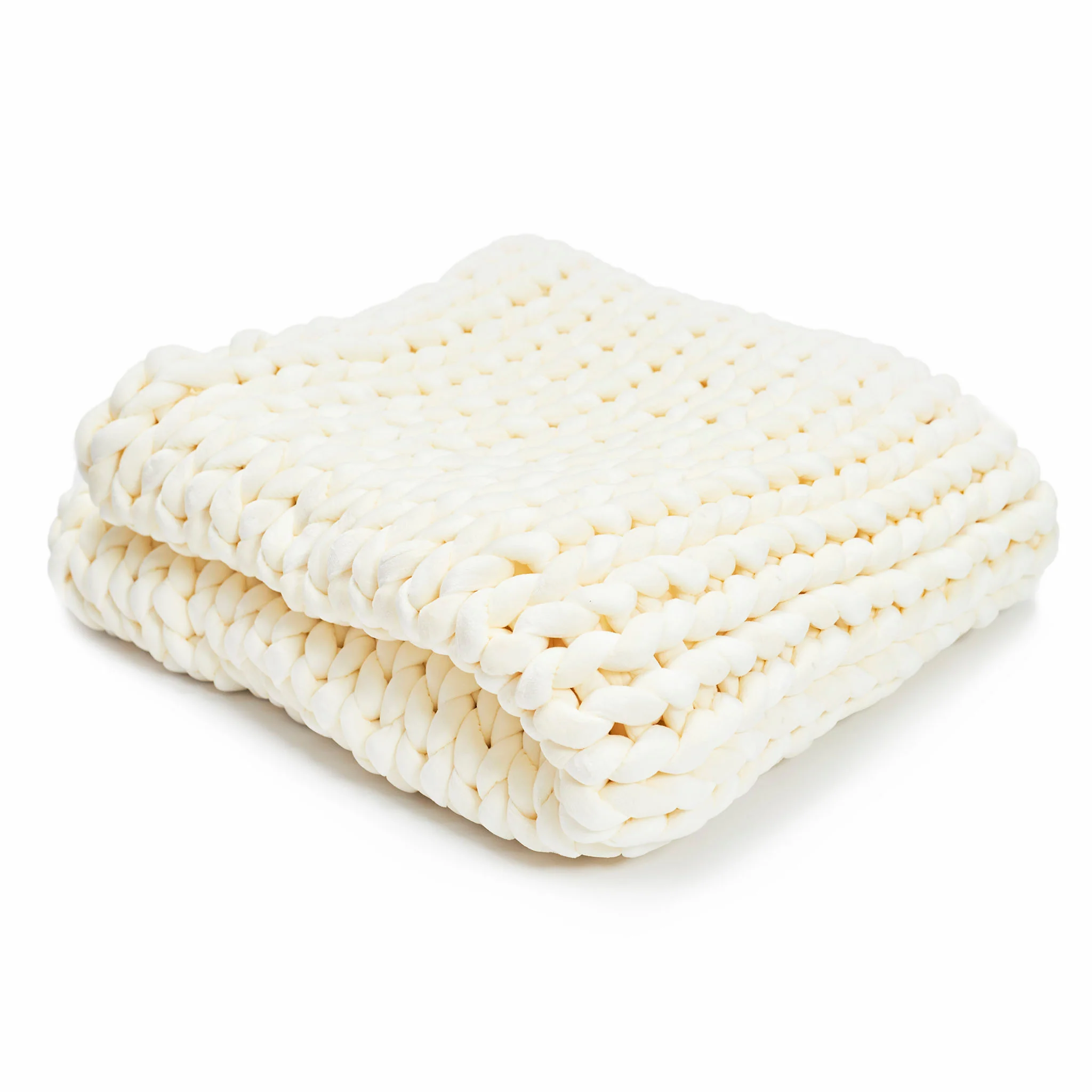 HUSH HAND KNITTED 15LB MINKY VELOUR WEIGHTED BLANKET - CREAM
