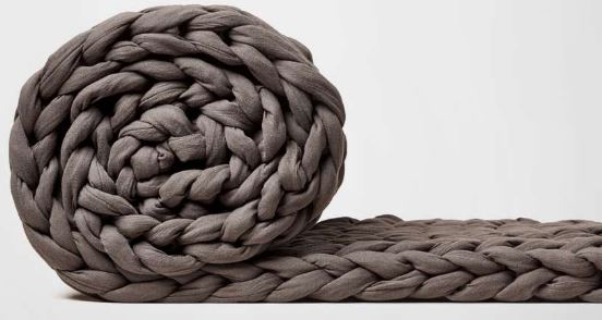 HUSH HAND KNITTED 15LB MINKY VELOUR WEIGHTED BLANKET - GREY