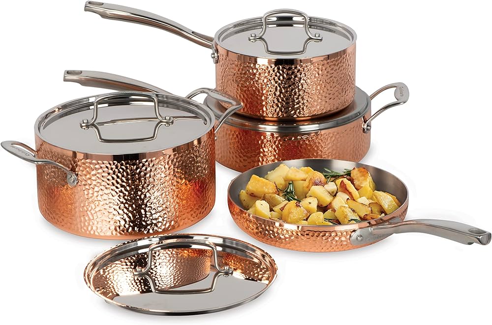 CUISINART 8PC HAND HAMMERED COPPER 5-PLY COOKWARE SET