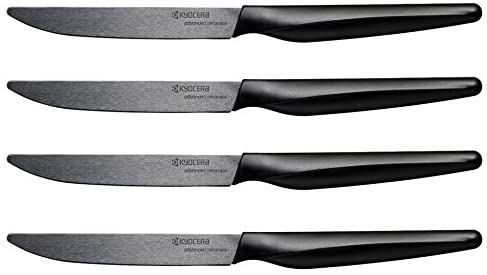 KYOCERA STEAK KNIFE SET SERIES 4-PIECE CERAMIC STEAK KNIFE SET - BLACK HANDLE BLACK BLADE