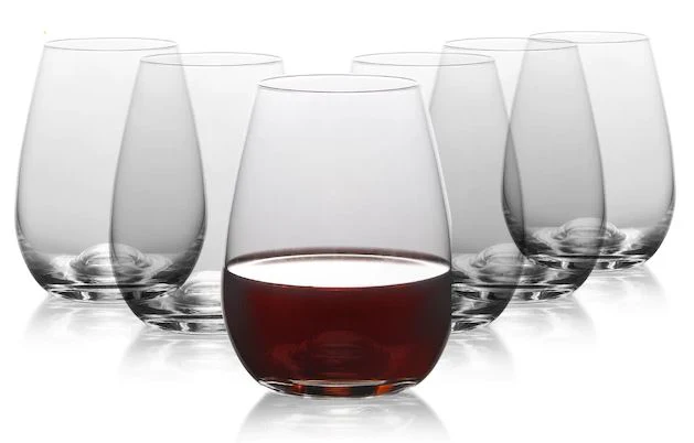 TABLE-12 15.5-OUNCE STEMLESS WINE GLASSES, SET OF 6, LEAD-FREE CRYSTAL, BREAK RESISTANT